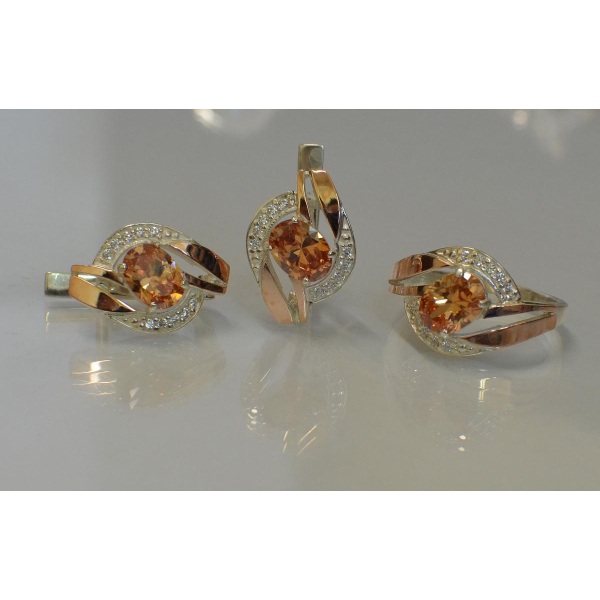 Серебряный набор с золотыми напайками (090)