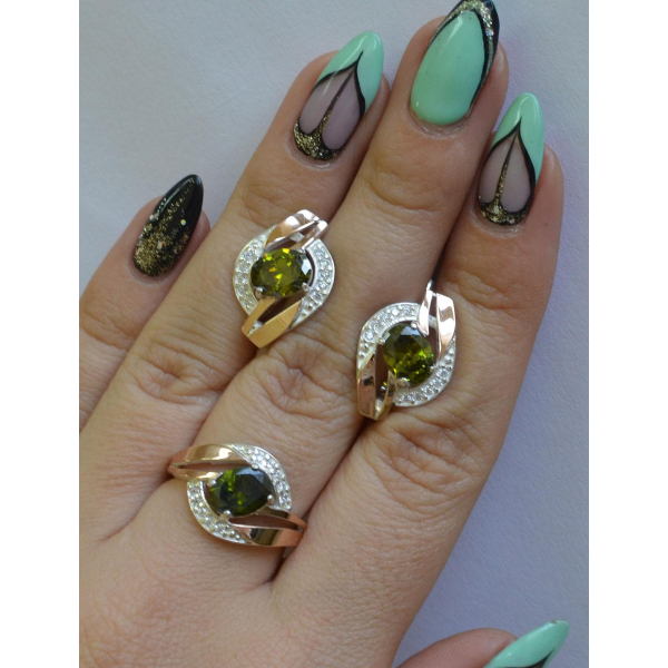 Серебряный набор с золотыми напайками (090)