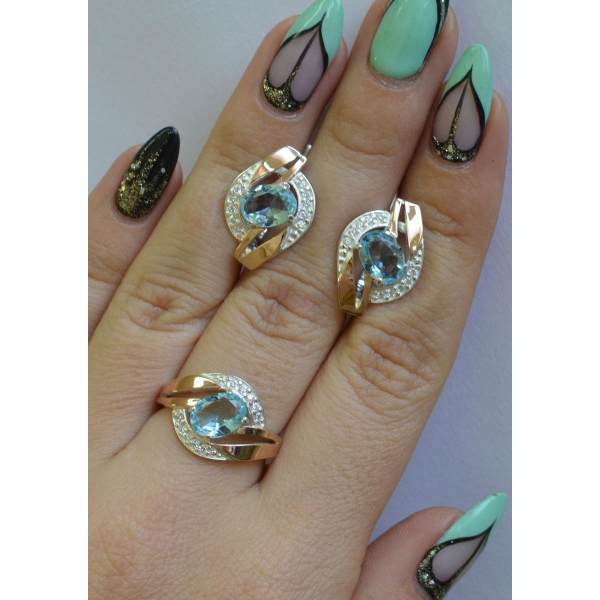 Серебряный набор с золотыми напайками (090)