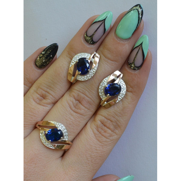 Серебряный набор с золотыми напайками (090)