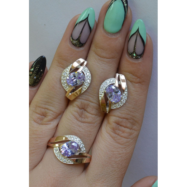 Серебряный набор с золотыми напайками (090)