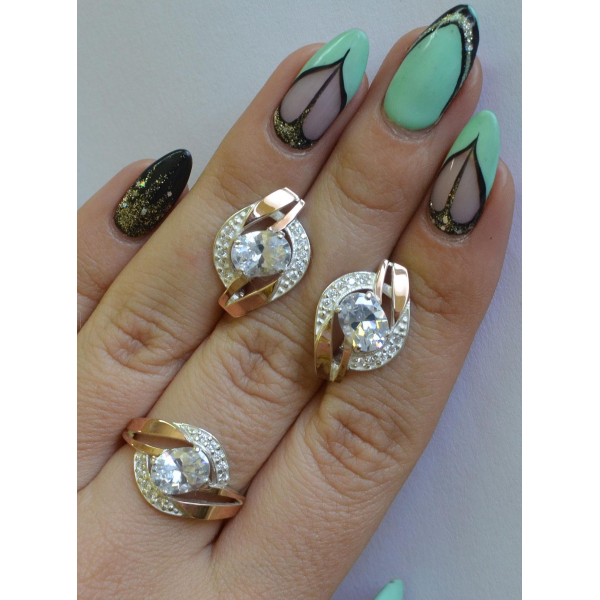 Серебряный набор с золотыми напайками (090)