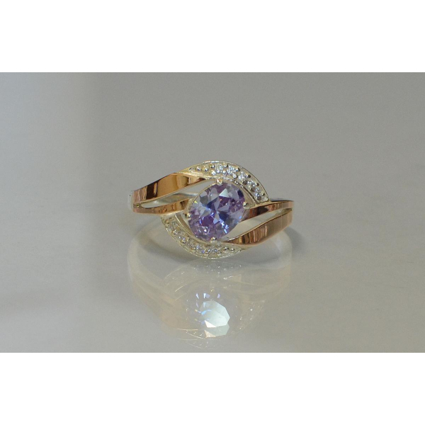 Серебряное кольцо со вставками из золота (090к)