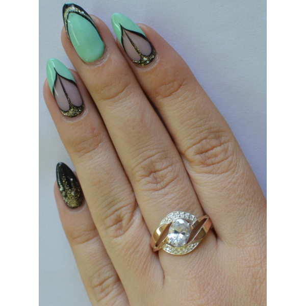 Серебряное кольцо со вставками из золота (090к)