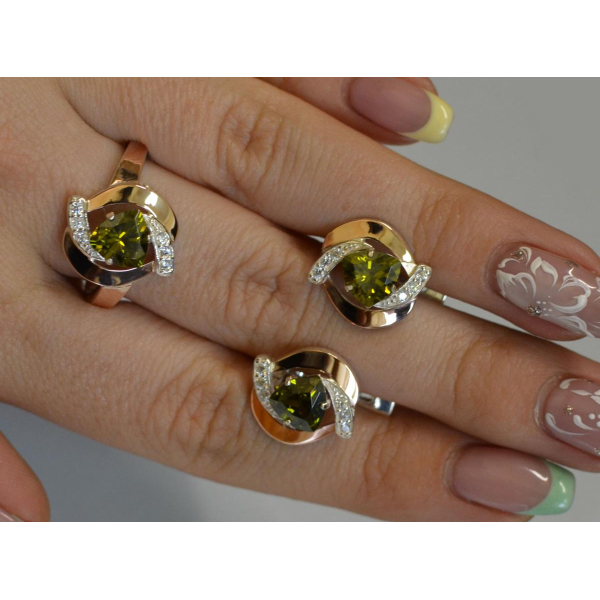 Серебряный набор кольцо и серьги (091)