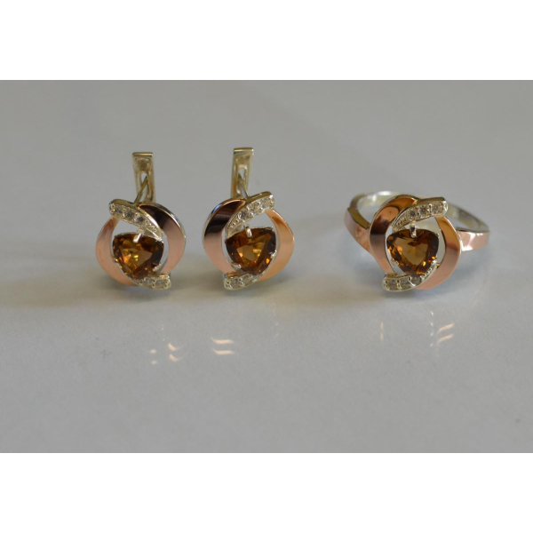 Серебряный набор кольцо и серьги (091)