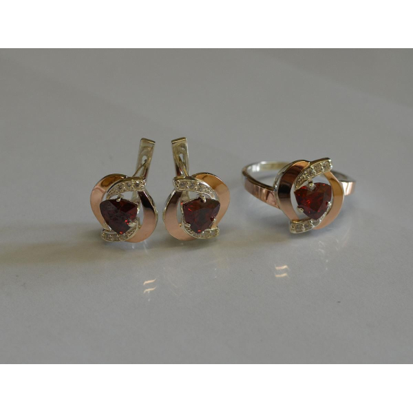 Серебряный набор кольцо и серьги (091)