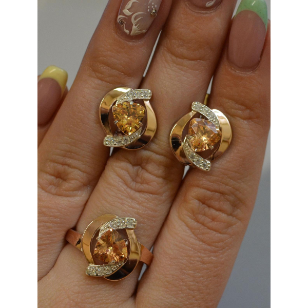 Серебряный набор кольцо и серьги (091)