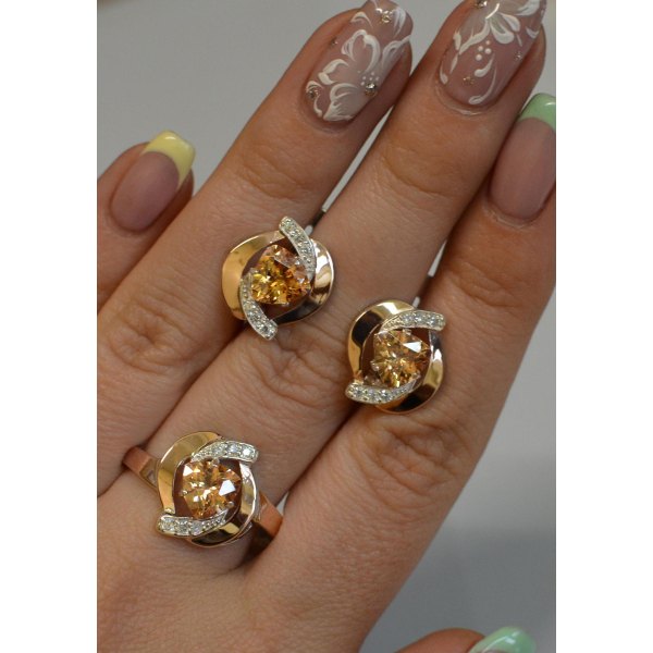 Серебряный набор кольцо и серьги (091)