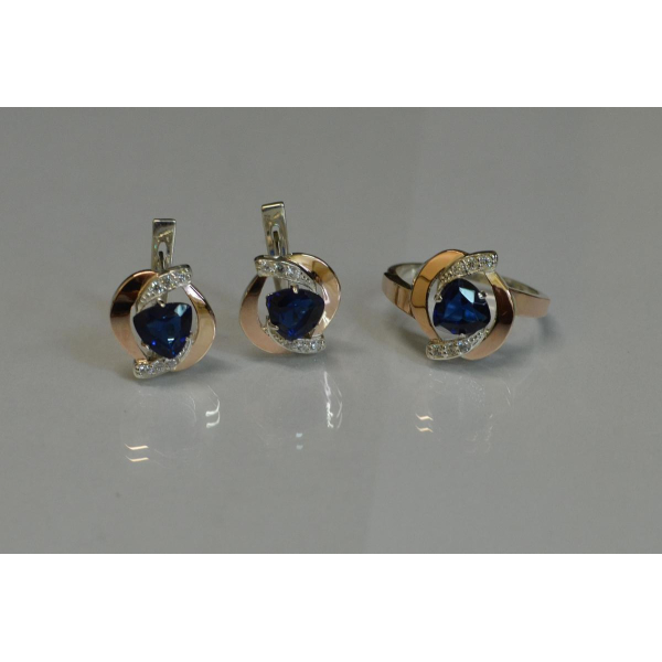 Серебряный набор кольцо и серьги (091)