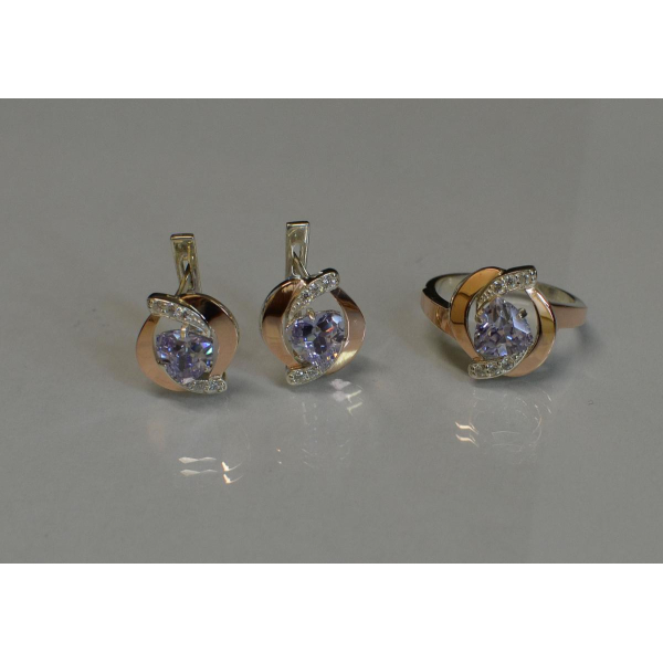 Серебряный набор кольцо и серьги (091)