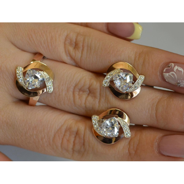 Серебряный набор кольцо и серьги (091)