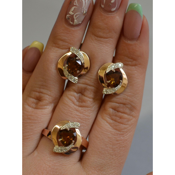 Серебряный набор кольцо и серьги (091)