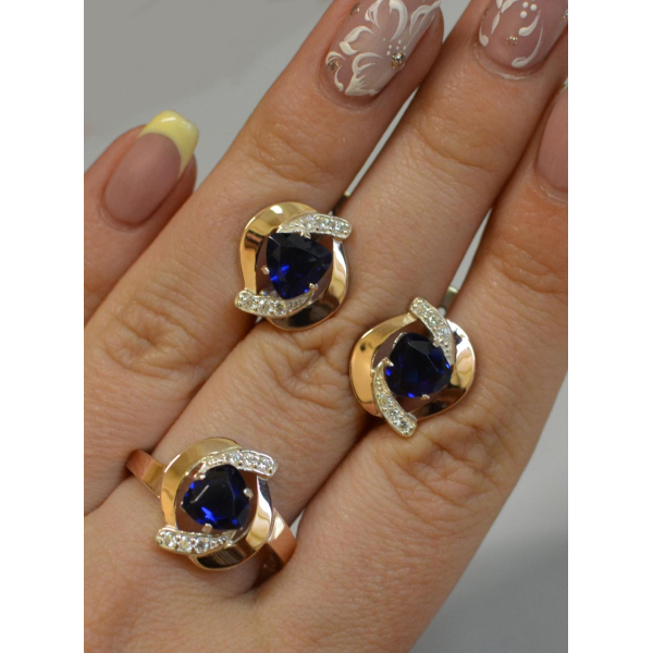 Серебряный набор кольцо и серьги (091)