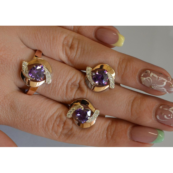 Серебряный набор кольцо и серьги (091)