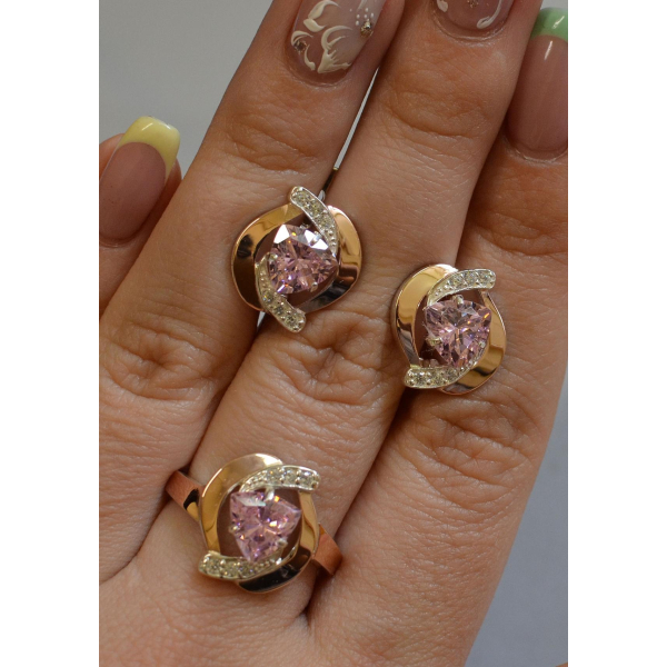 Серебряный набор кольцо и серьги (091)