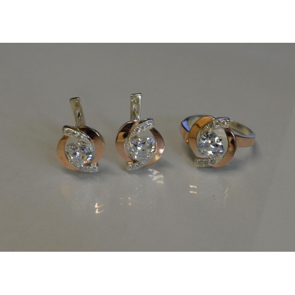 Серебряный набор кольцо и серьги (091)