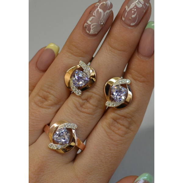 Серебряный набор кольцо и серьги (091)