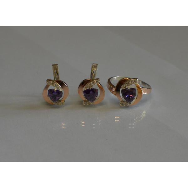 Серебряный набор кольцо и серьги (091)