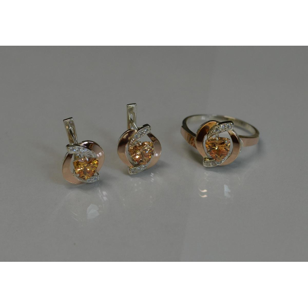 Серебряный набор кольцо и серьги (091)