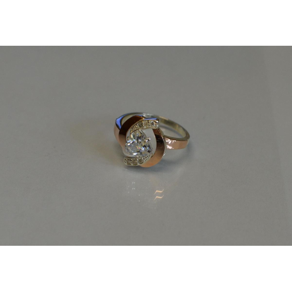 Серебряное кольцо с накладками золота (091к)