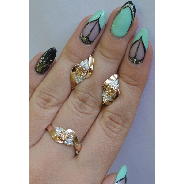 Набор серебряный с золотыми вставками (092)