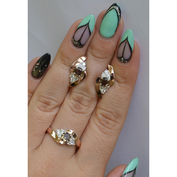 Набор серебряный с золотыми вставками (092)