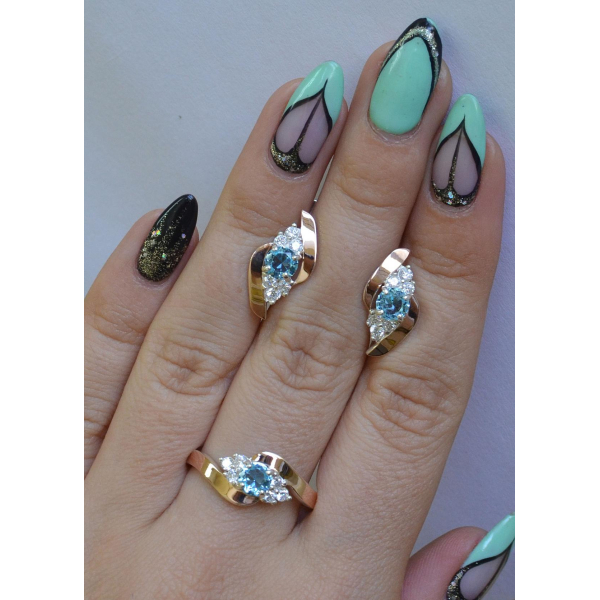 Набор серебряный с золотыми вставками (092)