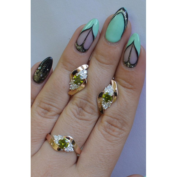 Набор серебряный с золотыми вставками (092)