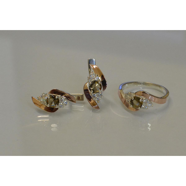 Набор серебряный с золотыми вставками (092)