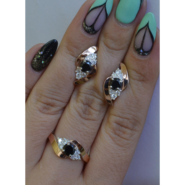 Набор серебряный с золотыми вставками (092)