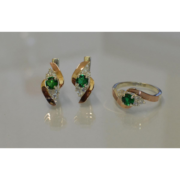 Набор серебряный с золотыми вставками (092)