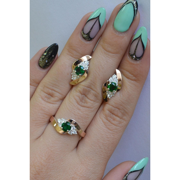 Набор серебряный с золотыми вставками (092)