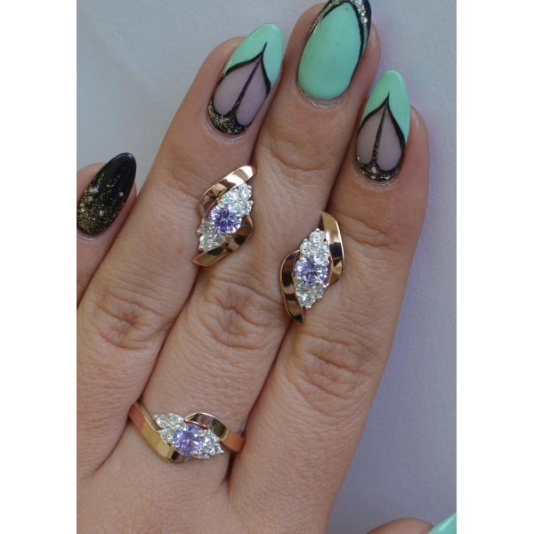 Набор серебряный с золотыми вставками (092)