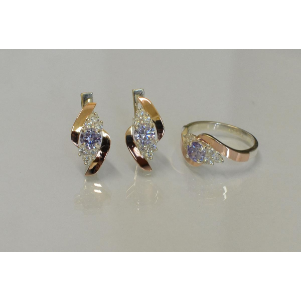 Набор серебряный с золотыми вставками (092)