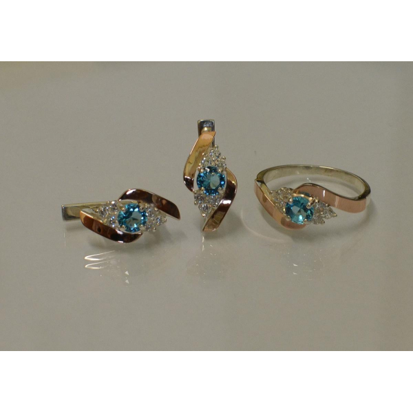 Набор серебряный с золотыми вставками (092)