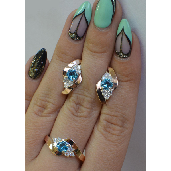 Набор серебряный с золотыми вставками (092)