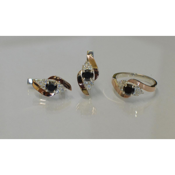 Набор серебряный с золотыми вставками (092)