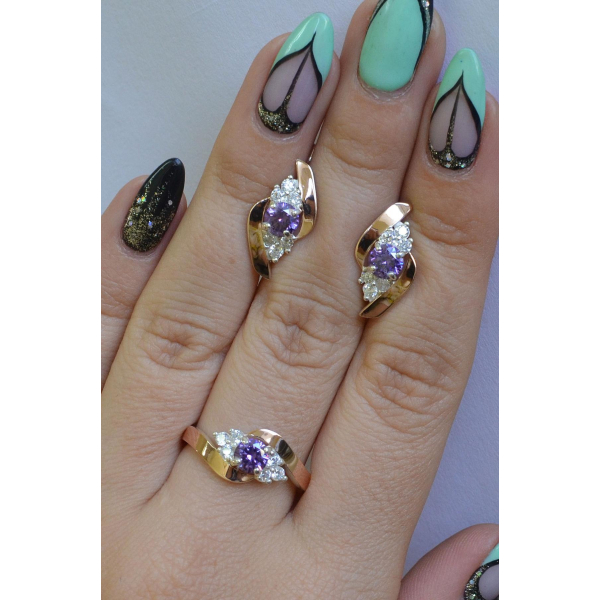 Набор серебряный с золотыми вставками (092)