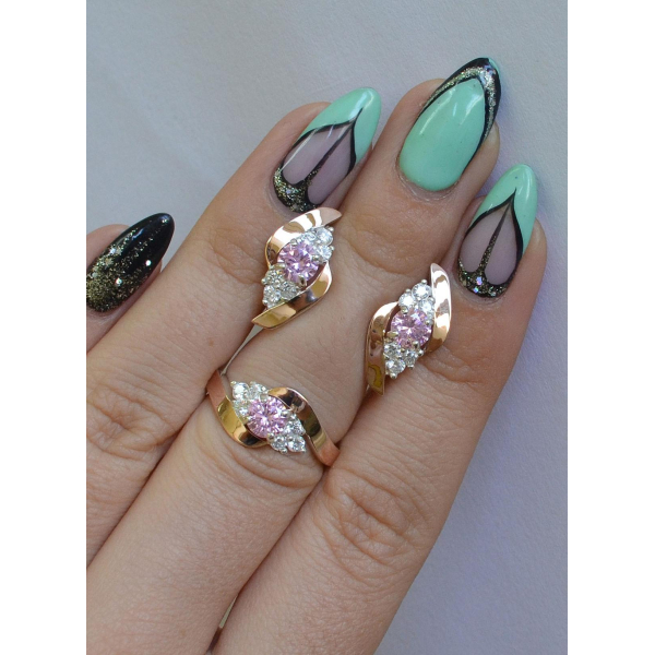 Набор серебряный с золотыми вставками (092)