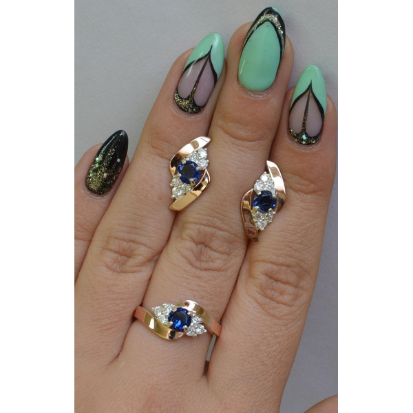 Набор серебряный с золотыми вставками (092)