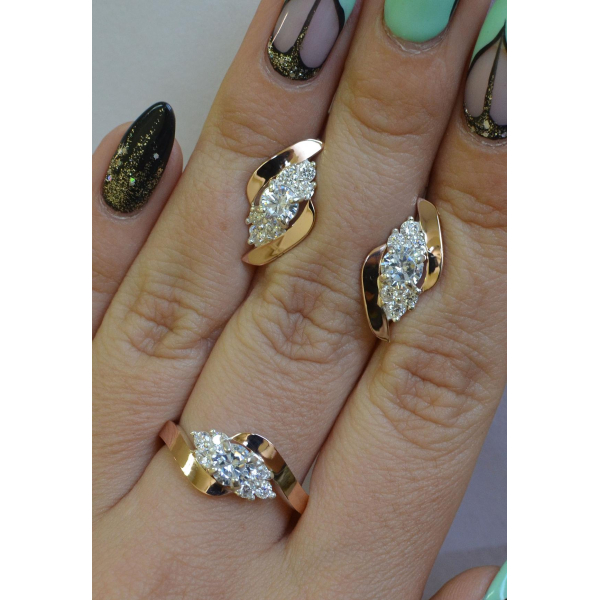 Набор серебряный с золотыми вставками (092)