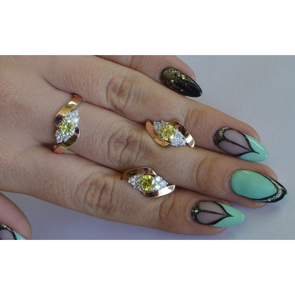 Набор серебряный с золотыми вставками (092)