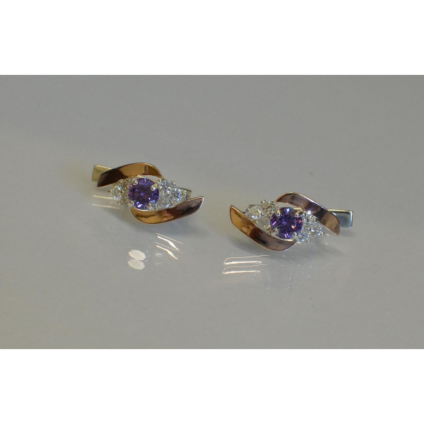 Серьги серебряные  с вставками из золота (092с)