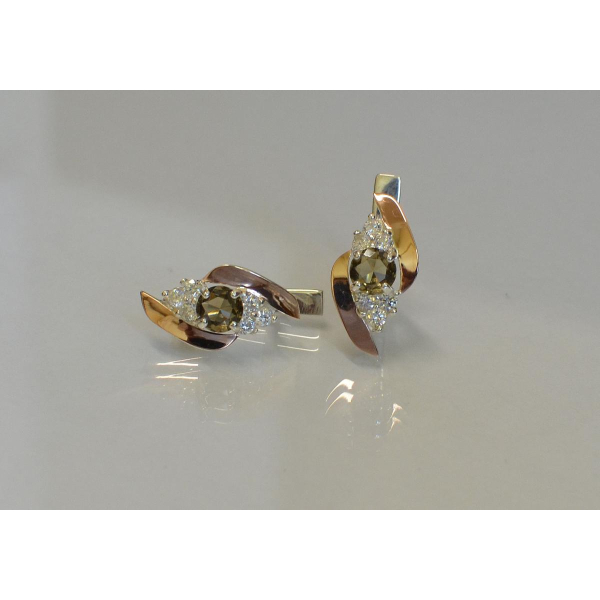 Серьги серебряные  с вставками из золота (092с)