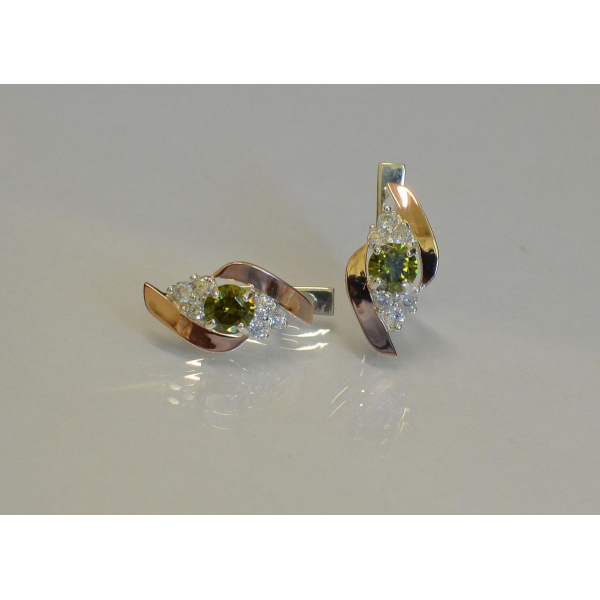 Серьги серебряные  с вставками из золота (092с)