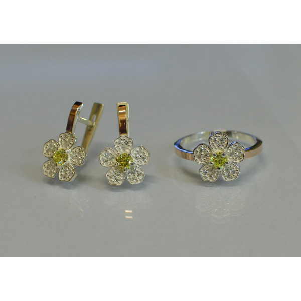 Набір срібний з золотими пластинами (094)