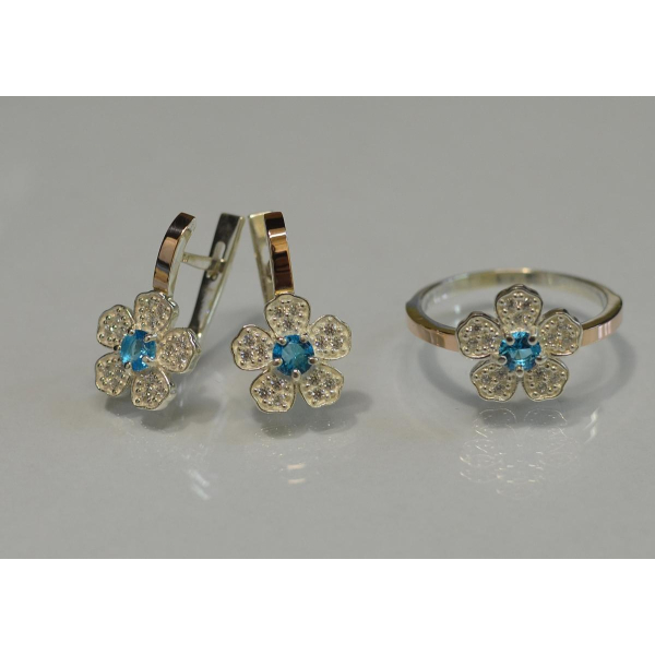 Набір срібний з золотими пластинами (094)