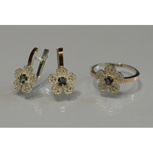 Набір срібний з золотими пластинами (094)