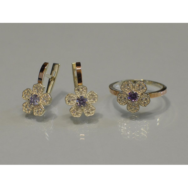 Набір срібний з золотими пластинами (094)